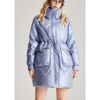 Plus Size Blue Stand Collar drawstring Warm Winter Duck Down Winter Coats